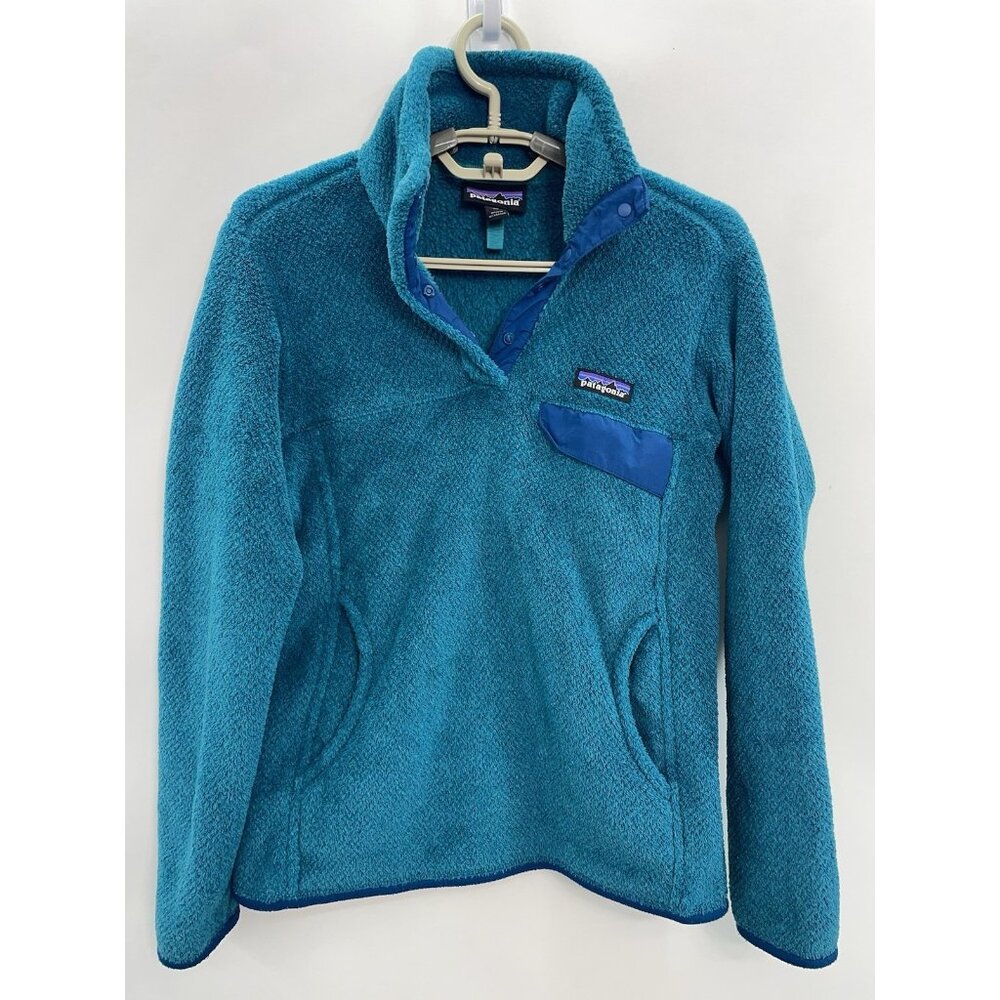 Patagonia‎ Re-Tool Snap-T Fleece Pullover Jacket Pockets Blue Green Womens XS